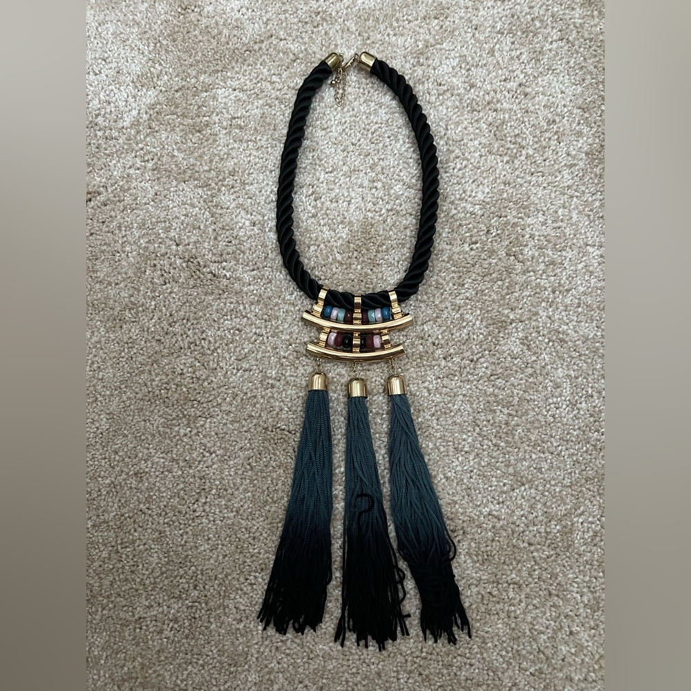 H&M Elegant Black and Gold Tassel Necklace